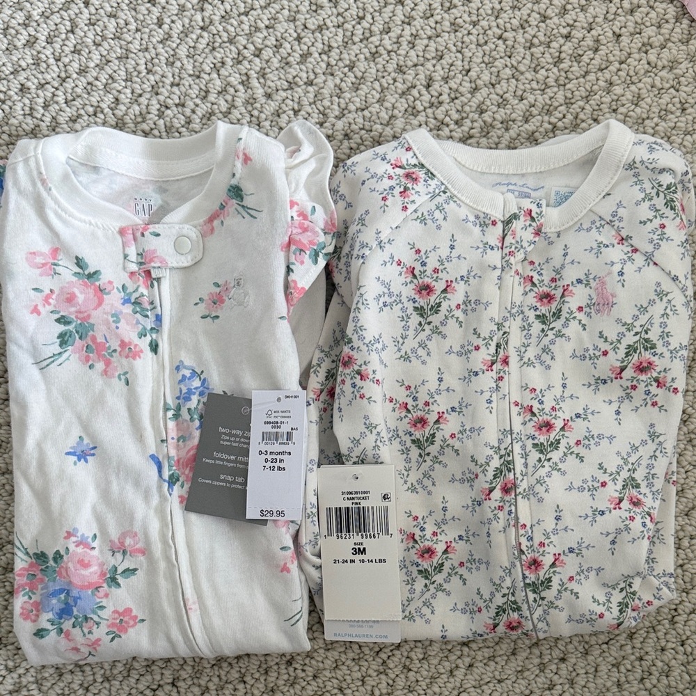 Ralph Lauren Floral Bodysuits - White and Pink